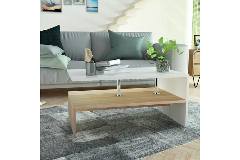 Soffbord spånskiva 90x59x42 cm ekfärg och vit - Vit - Möbler - Vardagsrum - Soffbord & vardagsrumsbord - Soffbord