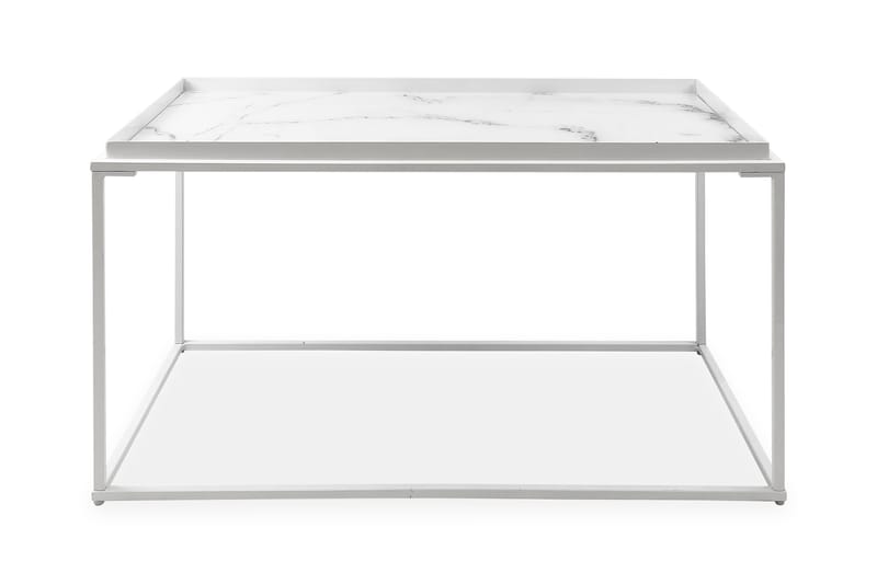 SOURIN Soffbord 80 cm Marmormönster Rektangulär Glas/Vit