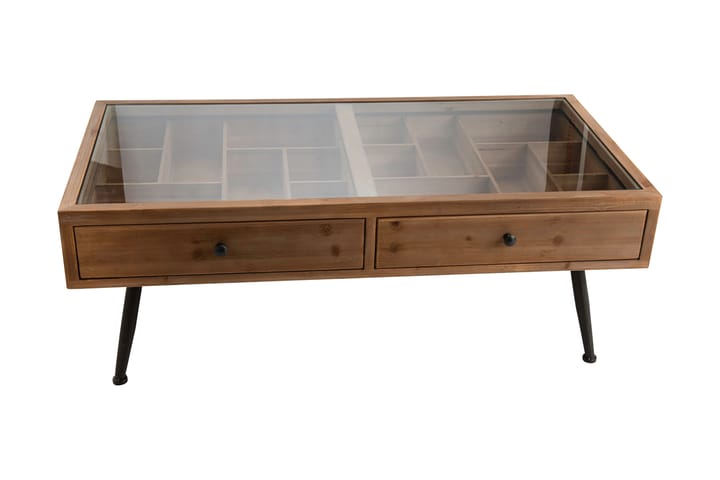 TJUST Soffbord 120 cm med Förvaring Lådor Brun/Glas - Möbler - Vardagsrum - Soffbord & vardagsrumsbord - Soffbord