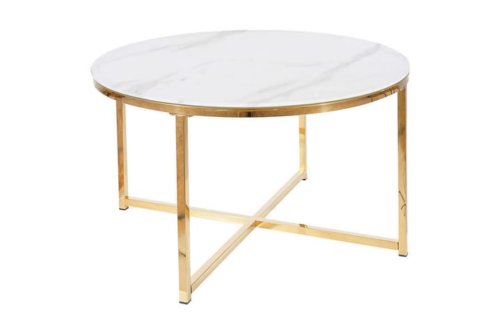 VILLOTTE Soffbord 80 cm Runt Marmormönster Vit/Guld/Glas - Möbler - Vardagsrum - Soffbord & vardagsrumsbord - Marmorbord
