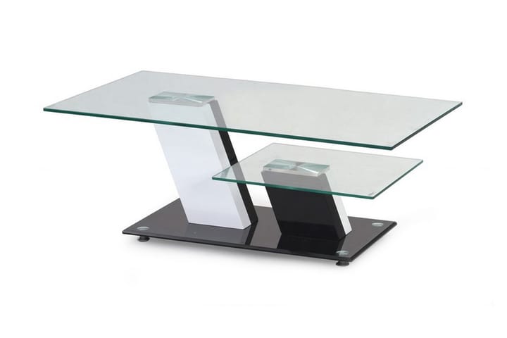 WALDORF Soffbord 110 cm med Förvaring Hylla Glas/Svart/Vit