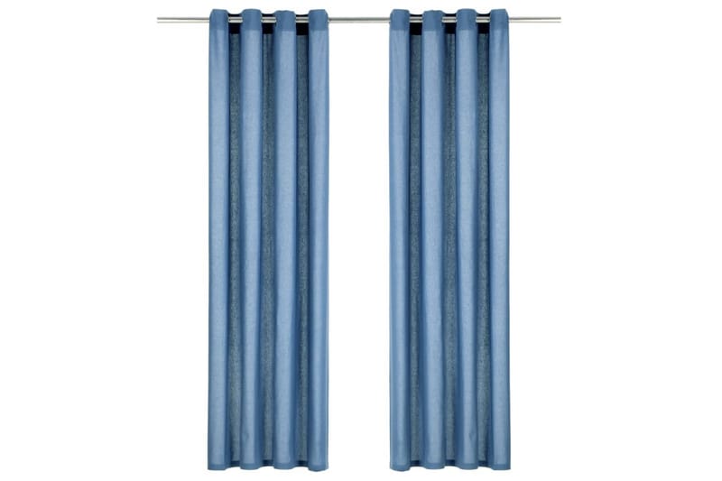 Gardiner med metallringar 2 st bomull 140x225 cm blå - Textilier & mattor - Gardiner & gardinupphängning - Panelgardin