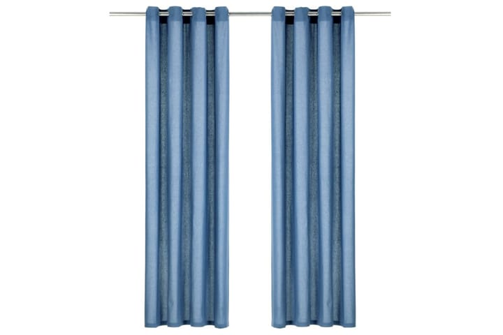 Gardiner med metallringar 2 st bomull 140x225 cm blå - Blå - Textilier & mattor - Gardiner & gardinupphängning