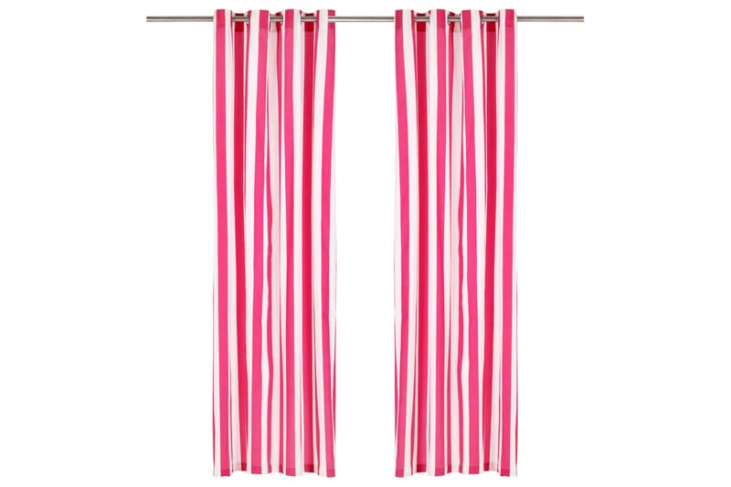 Gardiner med metallringar 2 st tyg 140x175 cm rosa ränder - Rosa - Textilier & mattor - Gardiner & gardinupphängning