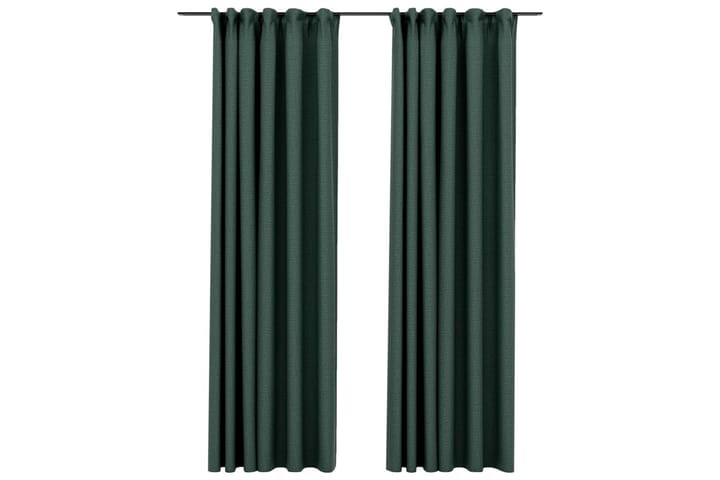 Mörkläggningsgardin med krokar linnelook 2 st grön 140x245 c - Textilier & mattor - Gardiner & gardinupphängning