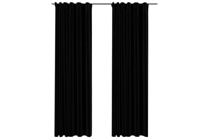 Mörkläggningsgardin med krokar linnelook 2 st svart 140x225 