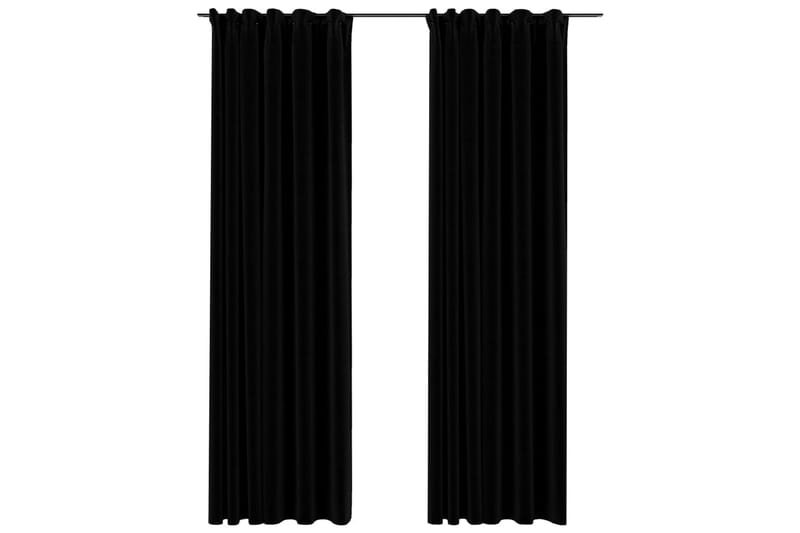 Mörkläggningsgardin med krokar linnelook 2 st svart 140x225 - Svart - Textilier & mattor - Gardiner & gardinupphängning