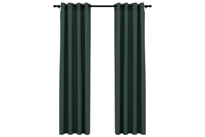 Mörkläggningsgardin med öljetter linnelook 2 st grön 140x225 - Grön - Textilier & mattor - Gardiner & gardinupphängning