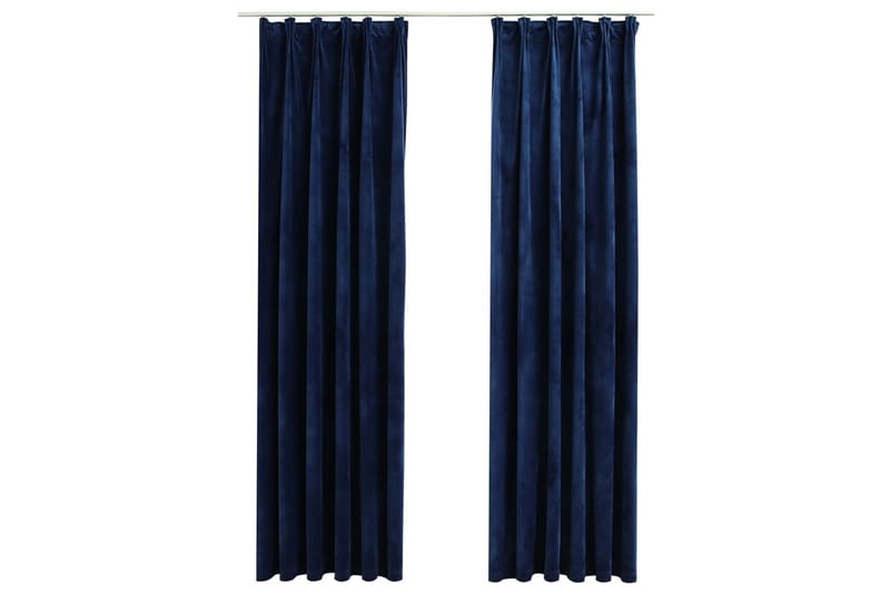 Mörkläggningsgardiner 2 st med krokar sammet mörkblå 140x175 - Textilier & mattor - Gardiner & gardinupphängning