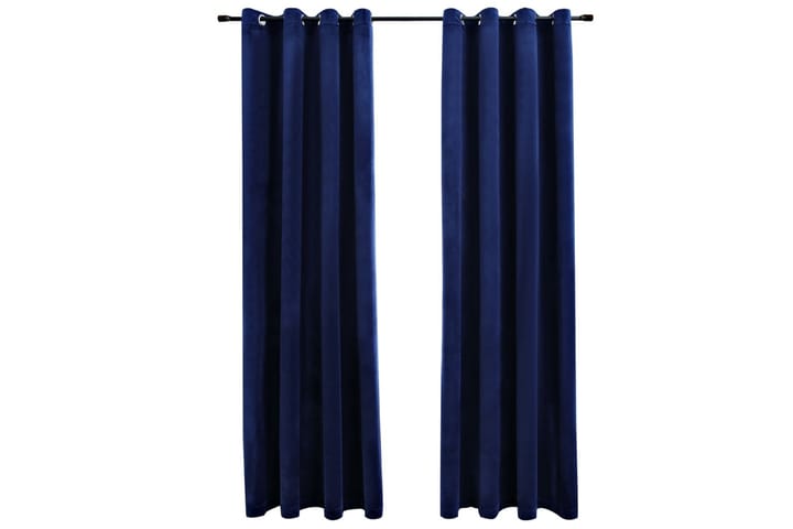 Mörkläggningsgardiner m. ringar 2st mörkblå sammet 140x175cm - Blå - Textilier & mattor - Gardiner & gardinupphängning