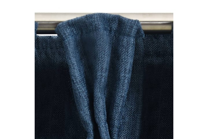Mörkläggningsgardiner med krokar linnelook 2 st blå 140x225 - Blå - Textilier & mattor - Gardiner & gardinupphängning
