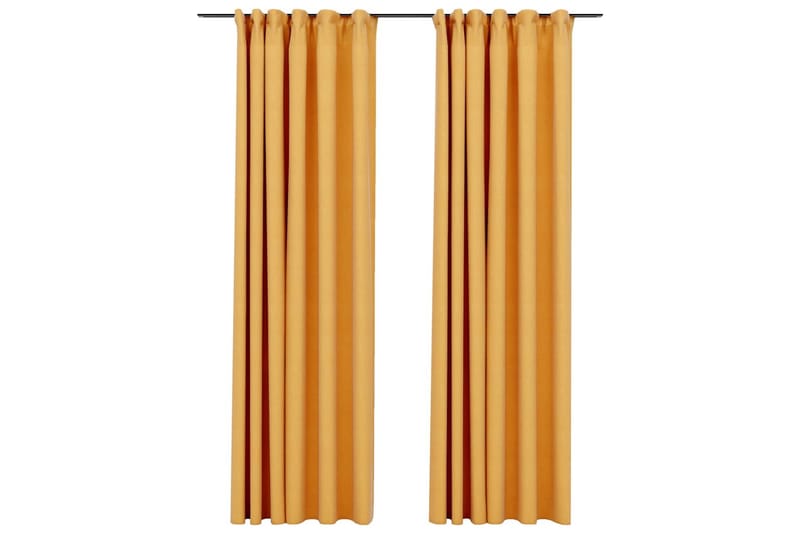 Mörkläggningsgardiner med krokar linnelook 2 st gul 140x245 - Textilier & mattor - Gardiner & gardinupphängning