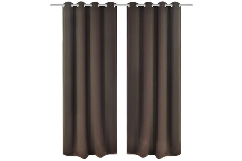 Mörkläggningsgardiner med metallringar 2 st 135x245 cm brun - Brun - Textilier & mattor - Gardiner & gardinupphängning