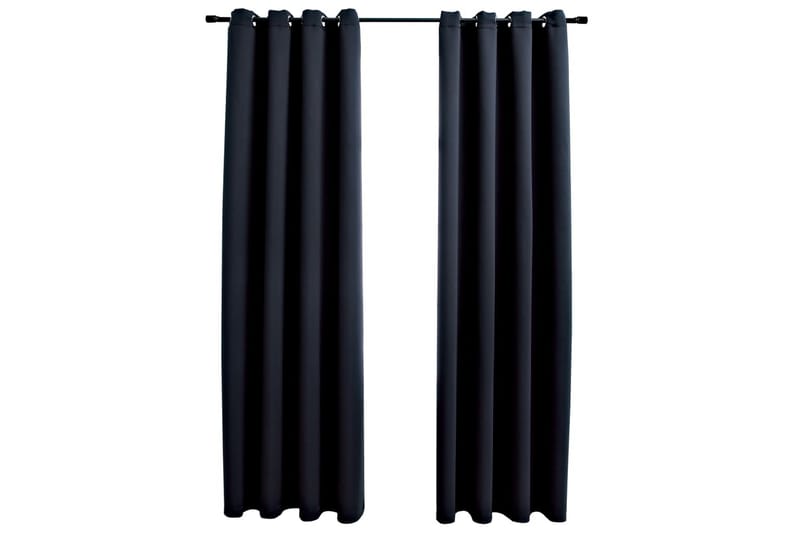 Mörkläggningsgardiner med metallringar 2 st svart 140x175 cm