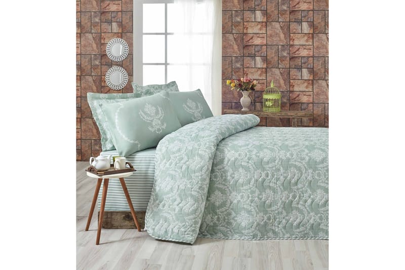 EPONJ HOME Överkast Enkelt 160x220 Quilt+Örngott Grön/Vit - Textilier & mattor - Sängkläder - Påslakan