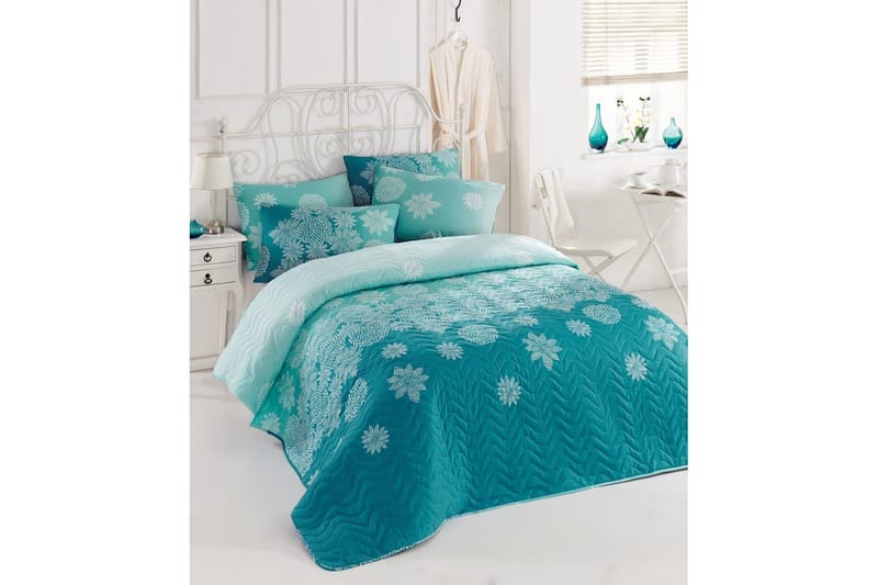 EPONJ HOME Överkast Enkelt 160x220 Quilt+Örngott Turkos/Vit - Textilier & mattor - Sängkläder - Påslakan