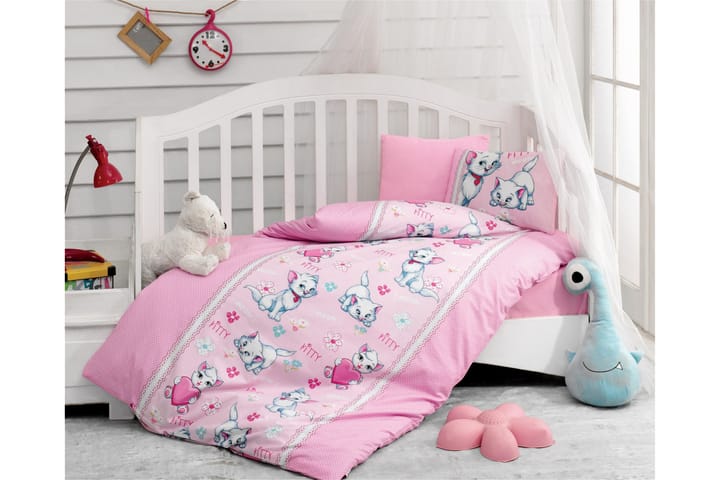 COTTON BOX Bäddset Baby 4-dels Ranforce Rosa/Vit - Textilier & mattor - Sängkläder - Bäddset & påslakanset - Bäddset enkelsäng