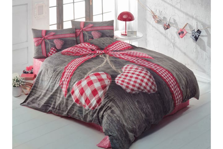 COTTON BOX Bäddset Dubbelt 4-dels Ranforce Brun/Röd/Vit - Textilier & mattor - Sängkläder - Bäddset & påslakanset - Bäddset dubbelsäng