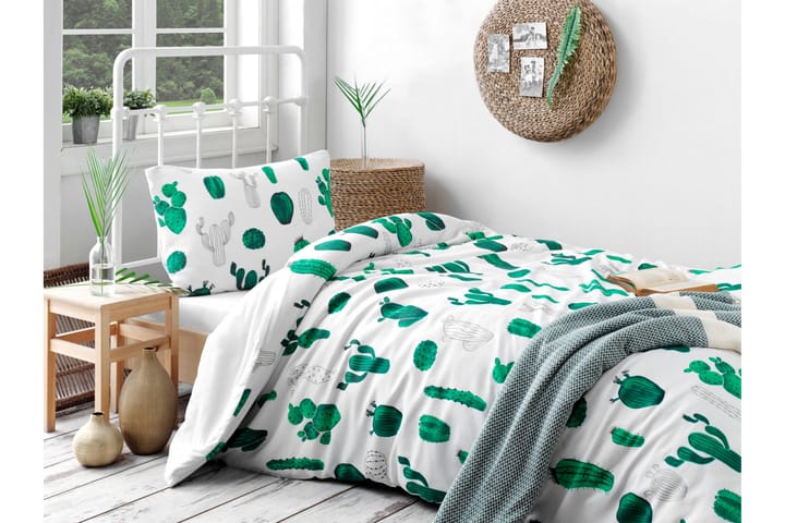 ENLORA HOME Bäddset Enkelt 3-dels Vit/Grön - Textilier & mattor - Sängkläder