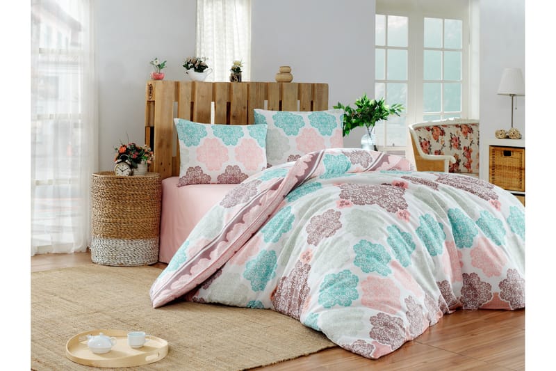 EPONJ HOME Bäddset Enkelt 3-dels Turkos/Rosa/Creme - Textilier & mattor - Sängkläder