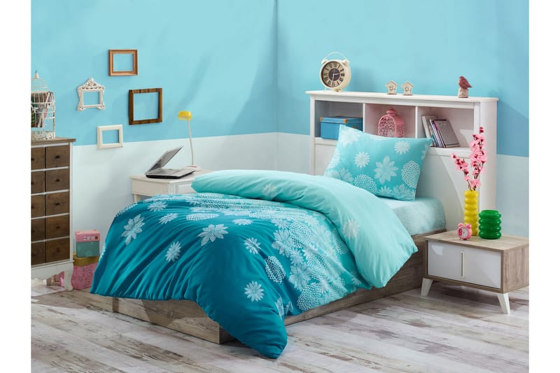 EPONJ HOME Bäddset Enkelt 3-dels Turkos/Vit - Textilier & mattor - Sängkläder