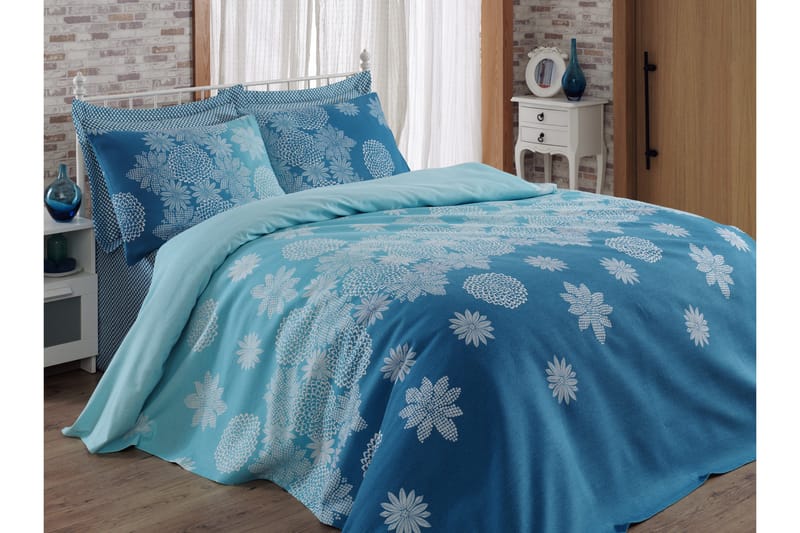 EPONJ HOME Överkast Dubbelt 200x235 Turkos/Vit - Textilier & mattor - Sängkläder