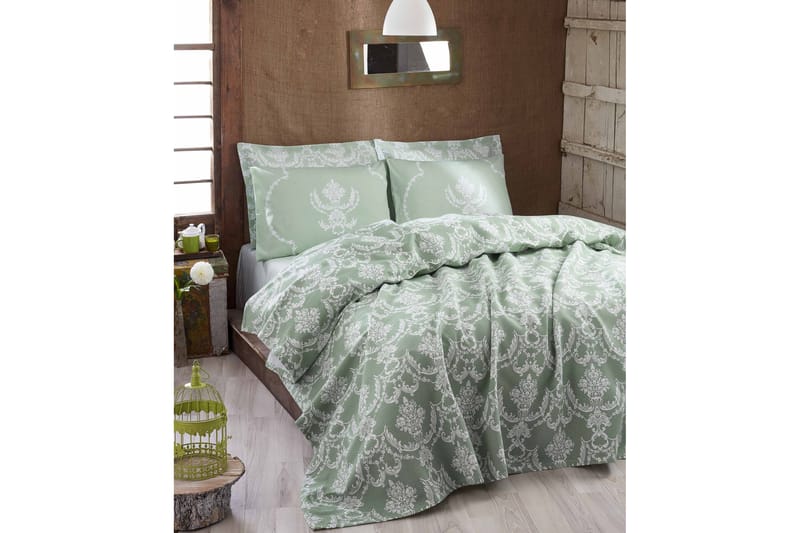 EPONJ HOME Överkast Enkelt 160x235 Grön/Vit - Textilier & mattor - Sängkläder