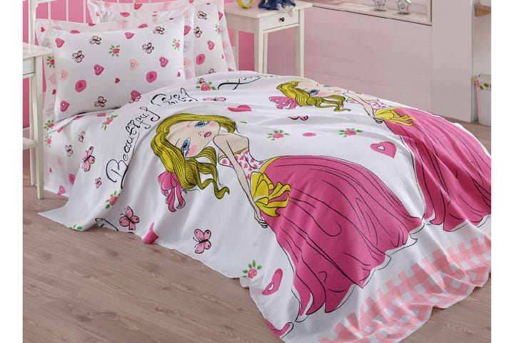 EPONJ HOME Överkast Enkelt 160x235 Vit/Rosa/Gul - Textilier & mattor - Sängkläder