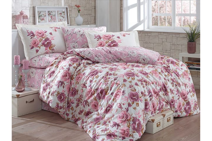 HOBBY Bäddset Enkelt 3-dels Poplin Rosa/Vit/Lila - Textilier & mattor - Sängkläder