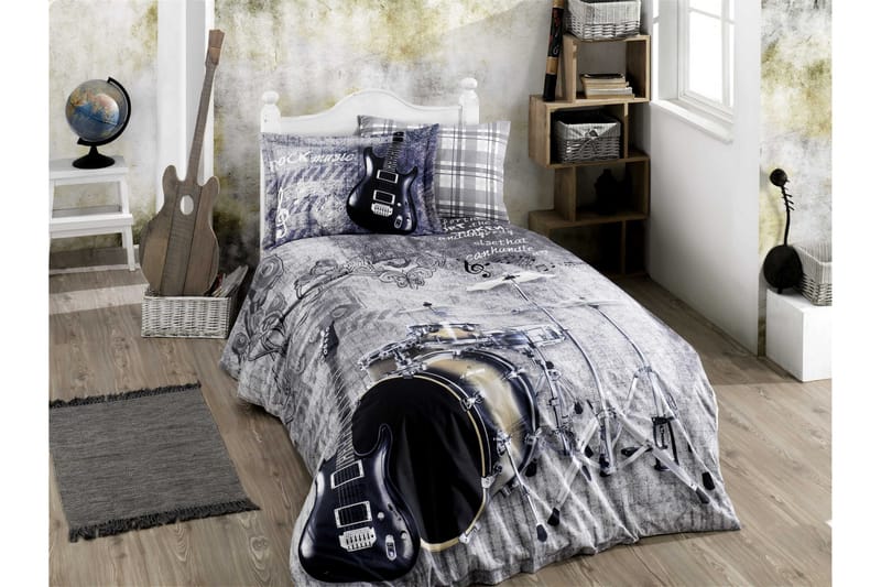 HOBBY Bäddset Enkelt 3-dels Poplin Vit/Grå/Multi - Textilier & mattor - Sängkläder