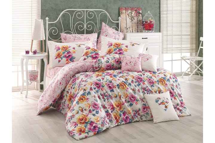 HOBBY Bäddset Enkelt 3-dels Poplin Vit/Rosa/Multi - Textilier & mattor - Sängkläder