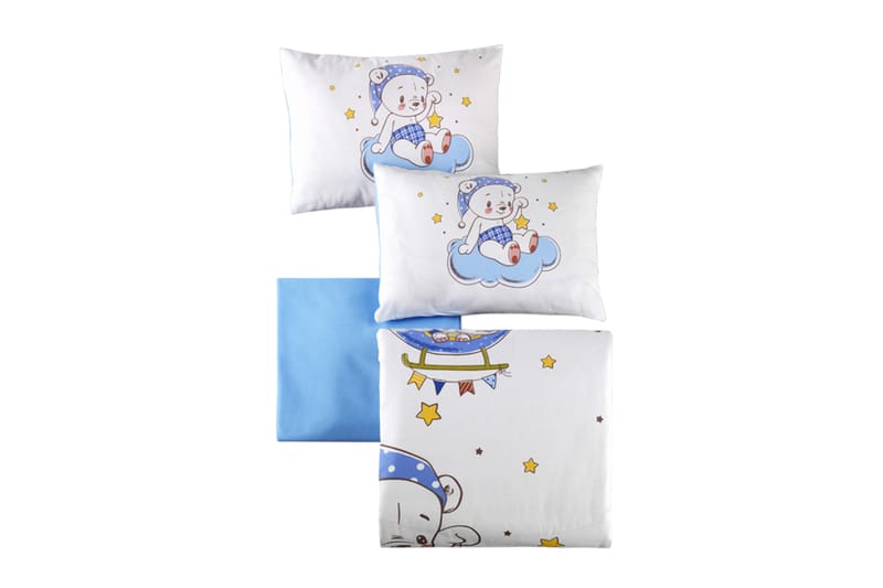 PATIK Bäddset Baby 4-dels Ranforce Vit/Blå/Grön/Gul - Textilier & mattor - Sängkläder - Bäddset & påslakanset - Bäddset enkelsäng