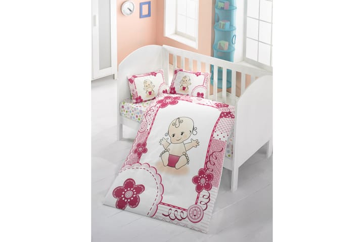 VICTORIA Bäddset Baby 4-dels Ranforce Vit/Rosa/Beige - Textilier & mattor - Sängkläder
