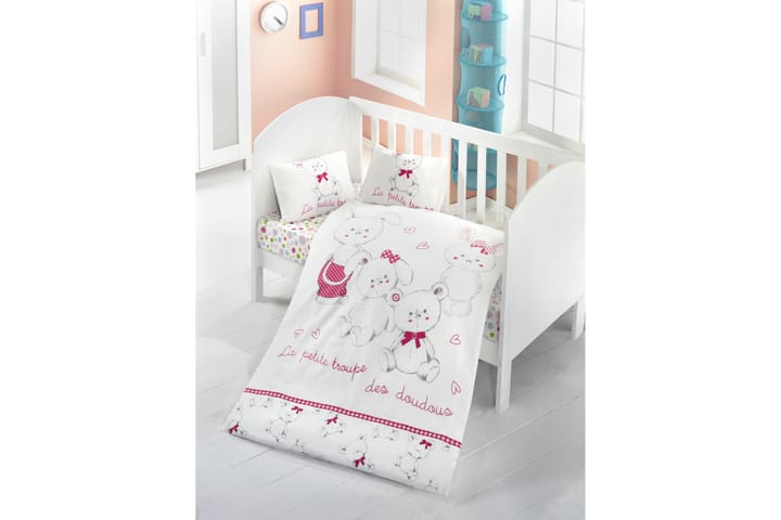 VICTORIA Bäddset Baby 4-dels Ranforce Vit/Rosa/Grå - Textilier & mattor - Sängkläder - Bäddset & påslakanset - Bäddset enkelsäng