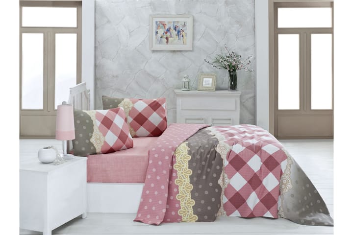 VICTORIA Överkast Enkelt 160x230 Rosa/Vit/Beige/Grå - Textilier & mattor - Sängkläder