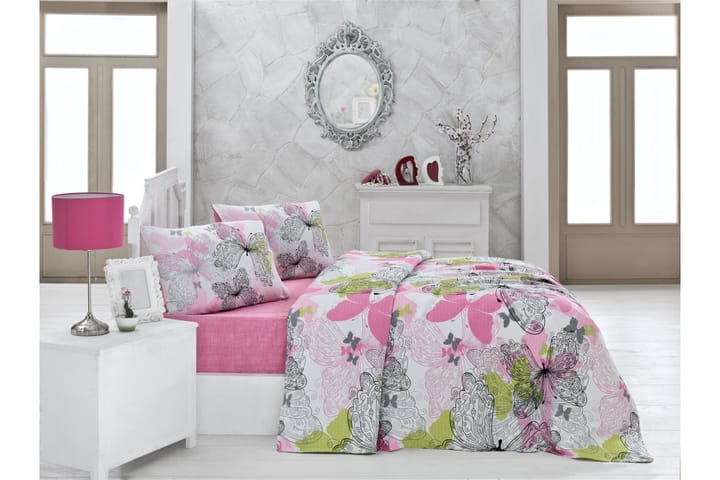 VICTORIA Överkast Enkelt 160x230 Rosa/Vit/Grön/Svart - Textilier & mattor - Sängkläder