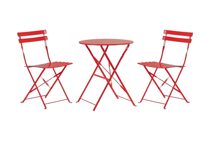 ALATRI Cafébord Runt 60 cm Röd + 2 Stolar - Utemöbler - Balkong - Balkongmöbler - Balkonggrupper