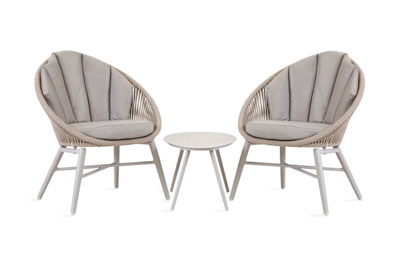 Balkongset SHELLY bord och 2 stolar grå/beige - Utemöbler - Utemöbelgrupp - Caféset