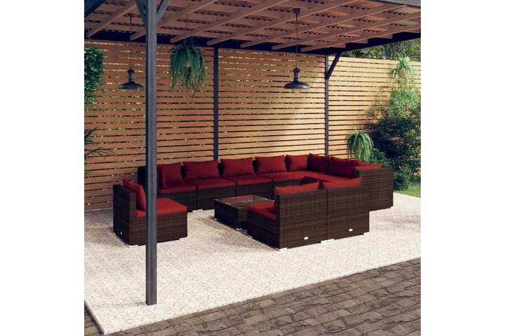 Loungegrupp för trädgården med dynor 11 delar konstrotting b - Brun/Röd - Utemöbler - Utemöbelgrupp - Loungegrupp
