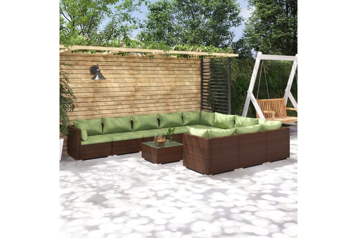 Loungegrupp för trädgården med dynor 11delar konstrotting br - Brun/Grön - Utemöbler - Utemöbelgrupp - Loungegrupp