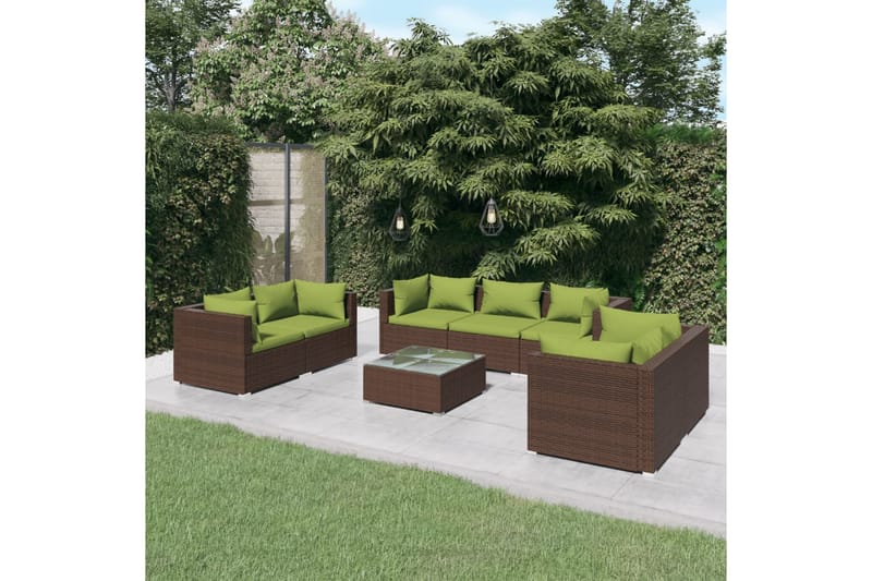 Loungegrupp för trädgården med dynor 8 delar konstrotting br - Brun - Utemöbler - Utemöbelgrupp - Loungegrupp