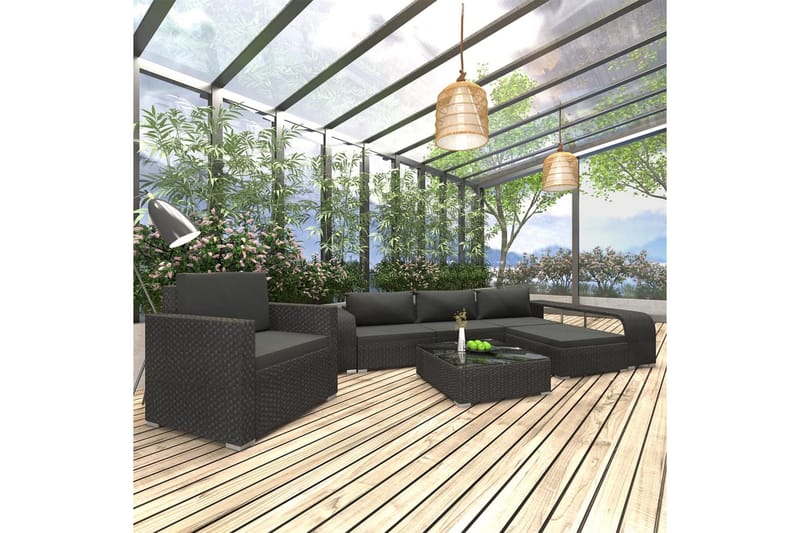 Loungegrupp för trädgården med dynor 8 delar konstrotting sv - Svart - Utemöbler - Utemöbelgrupp - Loungegrupp