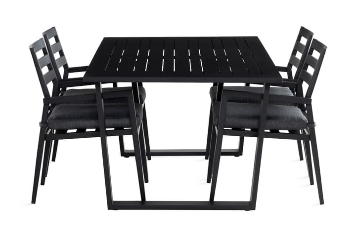 ADAVID Matbord 180 cm Svart + 4 Stapelstolar - Utemöbler - Utemöbelgrupp - Matgrupper utomhus