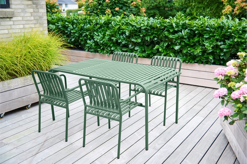 GARDENO Matbord 150 cm Grön + 4 Stapelstolar - Utemöbler - Utemöbelgrupp - Matgrupper utomhus