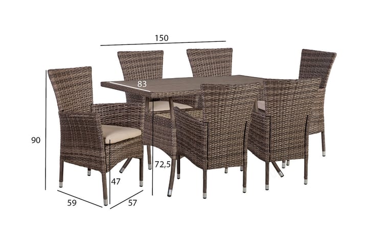 Möbelset Paloma Med 6-Stolar 150x83xh725 - Utemöbler - Utemöbelgrupp - Matgrupper utomhus