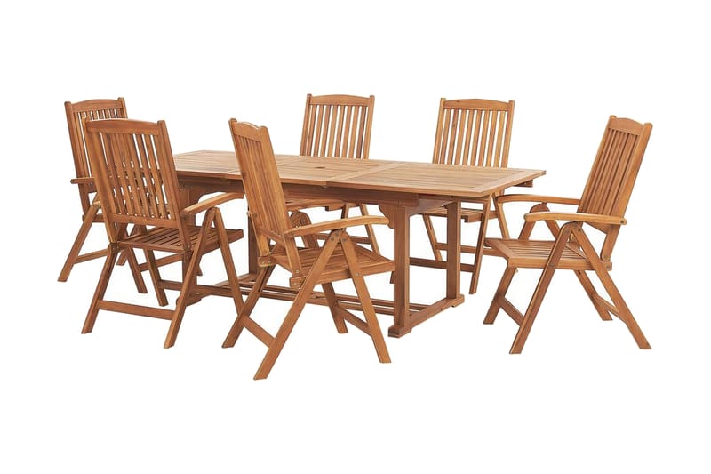 Trädgårdsmöbelset av bord och 6 stolar JAVA