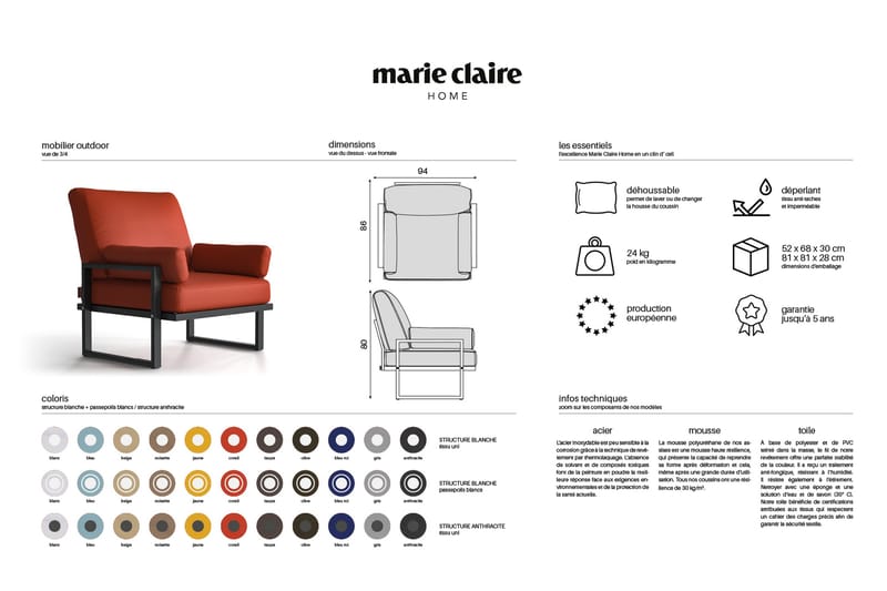ANGIE Utefåtölj Antracit - Marie Claire Home - Utemöbler - Loungemöbler