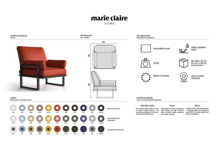 ANGIE Utefåtölj Antracit - Marie Claire Home - Utemöbler - Loungemöbler