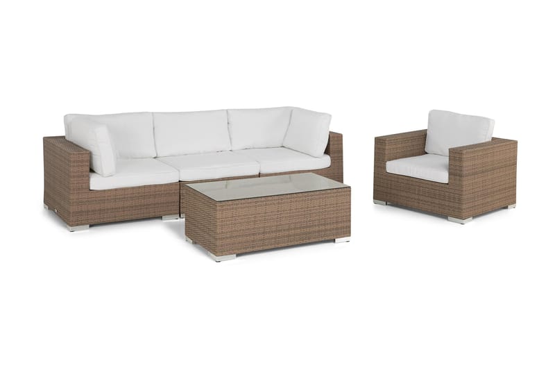 BAHAMAS Loungesoffa 3-sits + Bord + Fåtölj Sand - Utemöbler - Loungemöbler
