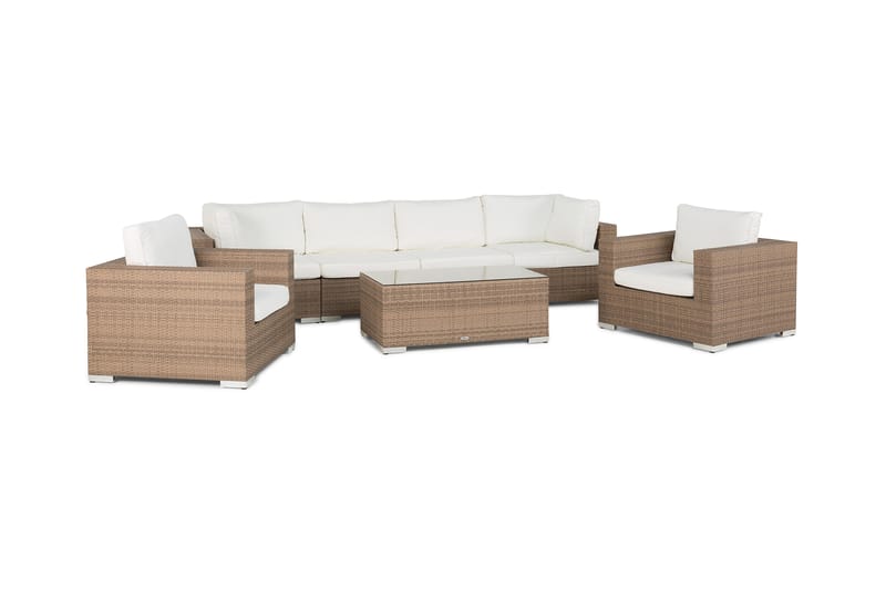 BAHAMAS Loungesoffa 4-sits + Bord + 2 Fåtöljer Sand - Utemöbler - Loungemöbler